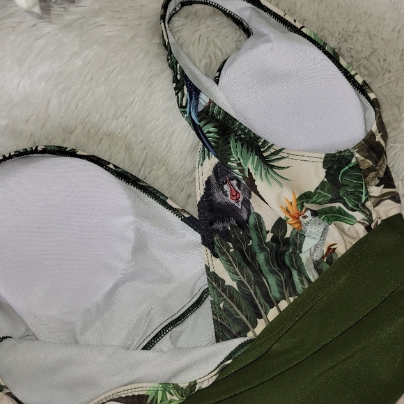 IDOPIP Tropical Print Green and Beige SWIMSUIT with sarong. - Picture 14 of 16